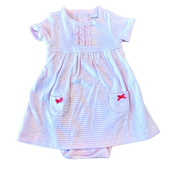 Carters Baby Girl Dress Bodysuit Pink Striped 3M Short Sleeve Ruffle Front - Picture 1 of 8